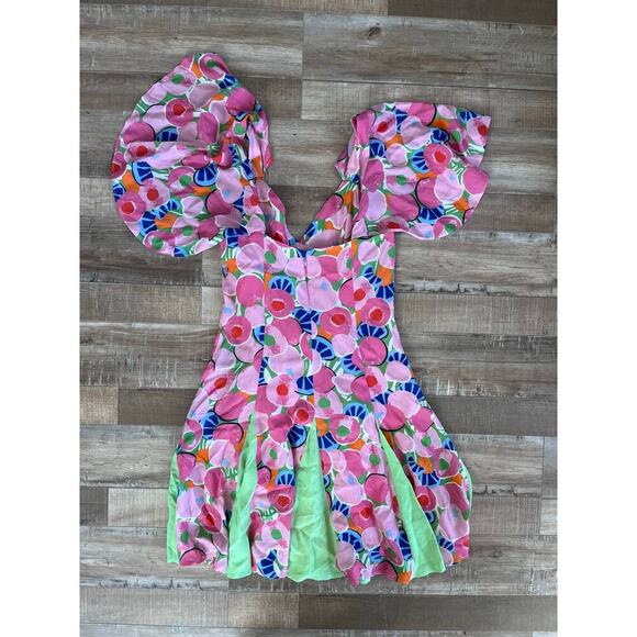 Staud Chiquita Floral Peach Print Mini Dress Size 2 - Picture 5 of 5